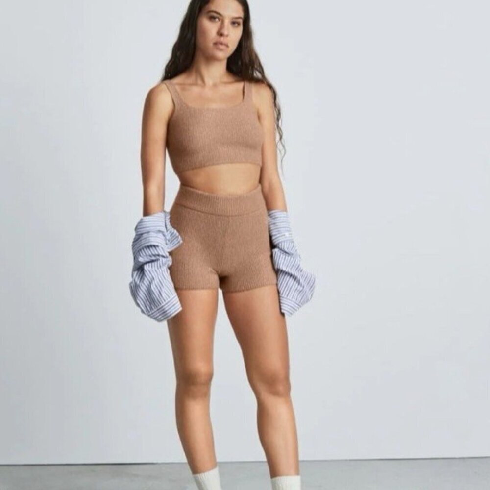 Everlane Cozy Stretch Tank Camel Ribbed Wool Yak Blend Cropped Top Medium